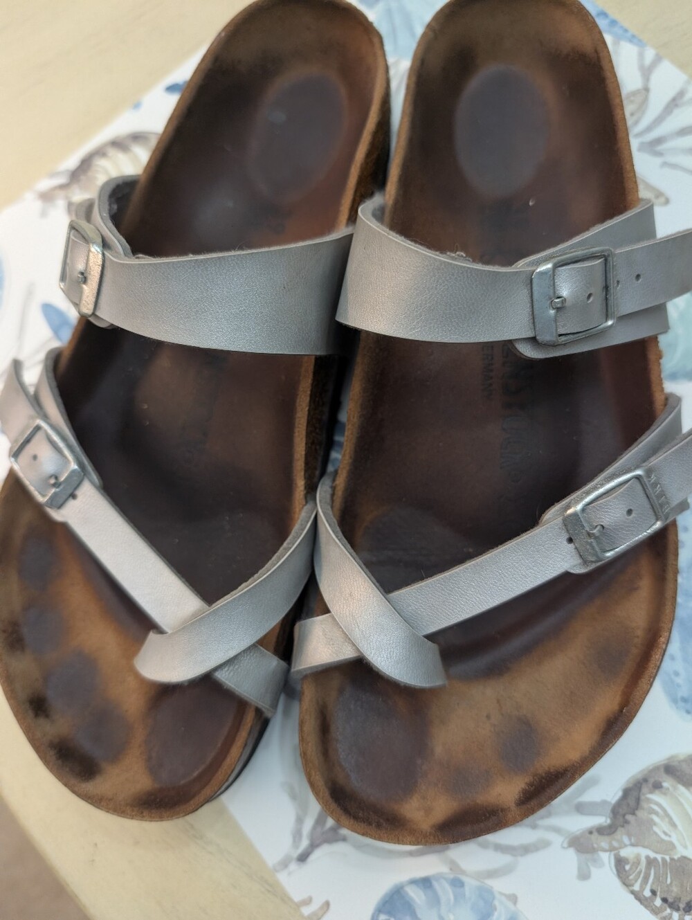 Women’s Silver Berkenstock Two-Strap Buckle Sandals Size 10